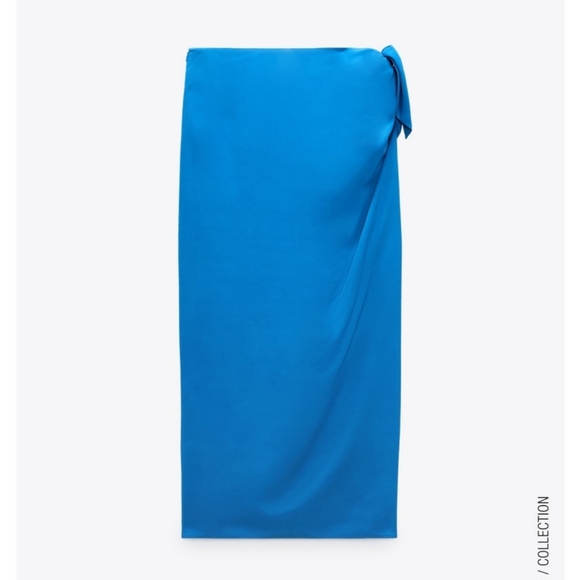 ZARA High Waisted Pareo Knot Skirt Blue - Picture 3 of 6